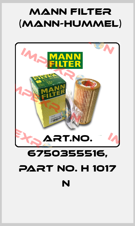 Art.No. 6750355516, Part No. H 1017 n  Mann Filter (Mann-Hummel)