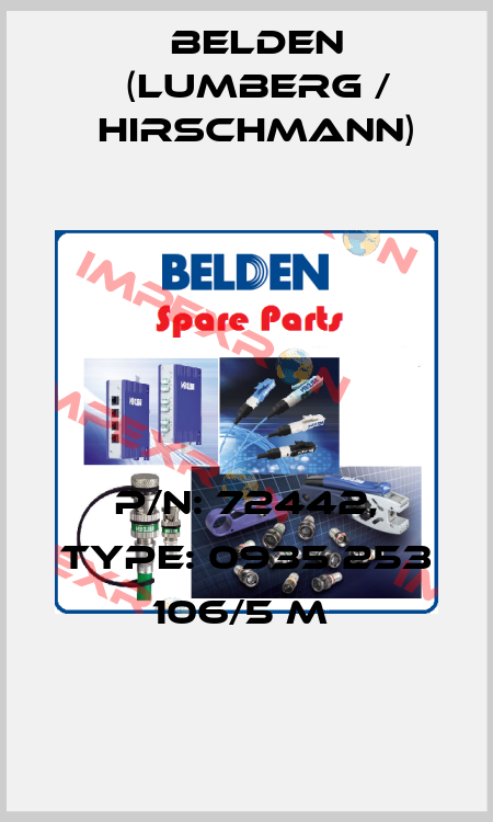 P/N: 72442, Type: 0935 253 106/5 M  Belden (Lumberg / Hirschmann)