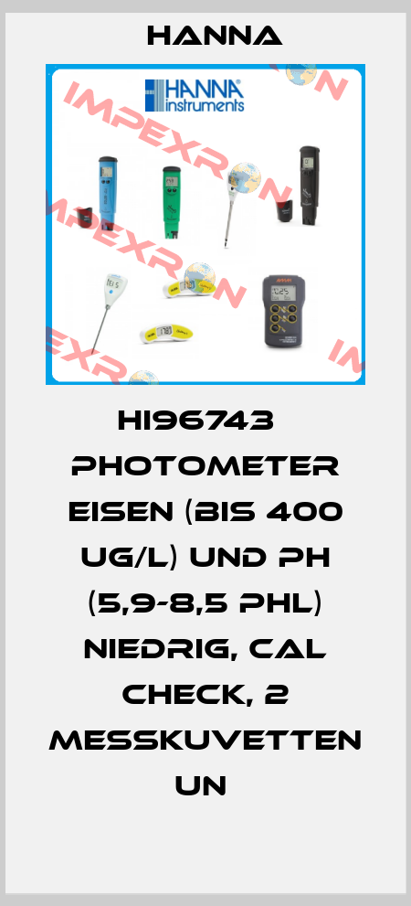 HI96743   PHOTOMETER EISEN (BIS 400 UG/L) UND PH (5,9-8,5 PHL) NIEDRIG, CAL CHECK, 2 MESSKUVETTEN UN  Hanna
