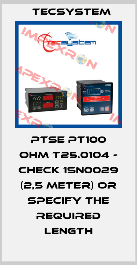 PTSE Pt100 OHM T25.0104 - check 1SN0029 (2,5 meter) or specify the required length Tecsystem
