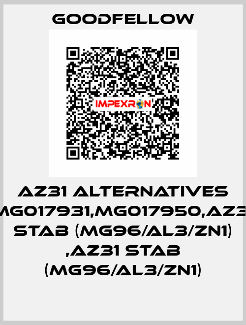 AZ31 alternatives MG017931,MG017950,AZ31 Stab (Mg96/Al3/Zn1) ,AZ31 Stab (Mg96/Al3/Zn1) Goodfellow