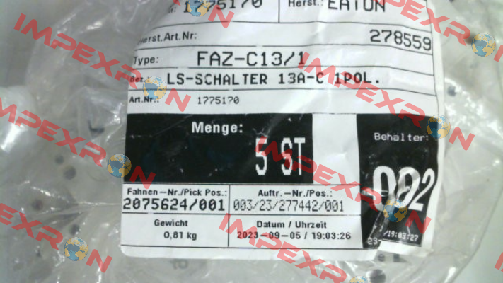 P/N: 278559, Type: FAZ-C13/1 Moeller (Eaton)